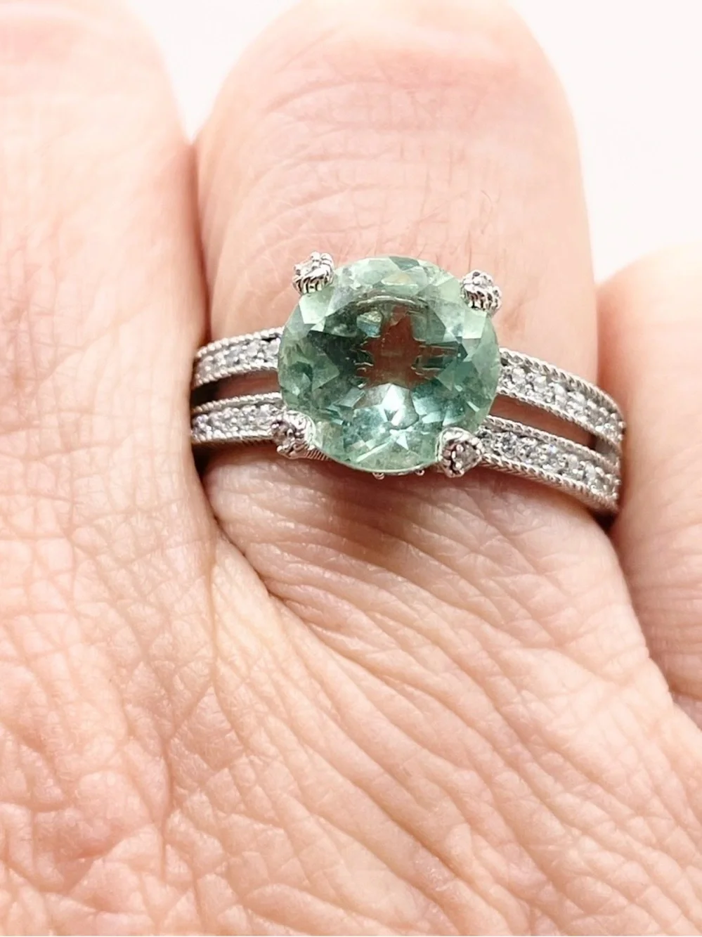 Size 9.5 Prasiolite 925 Sterling Silver Ring signed Judith Ripka